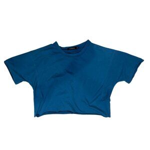 Carpetcom Women Dark Blue Crop Top Crewneck T Shirt Medium